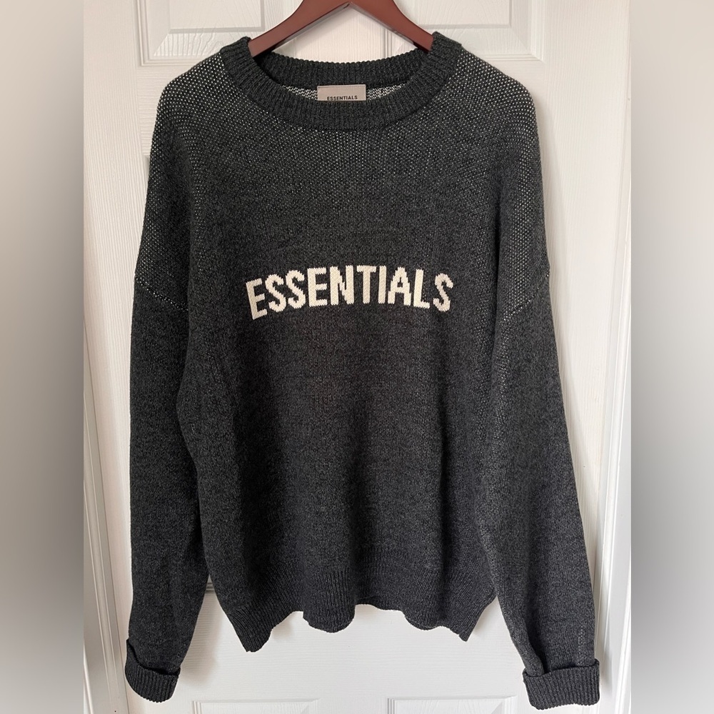 Mens Essentials FOG Fear of God Jacquard Knit Cotton Crewneck Sweater - Picture 2 of 10